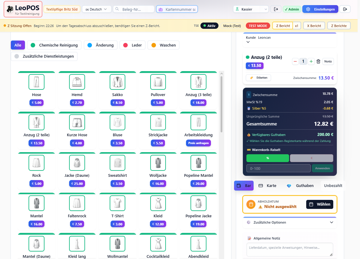 LeoPOS interface screenshot